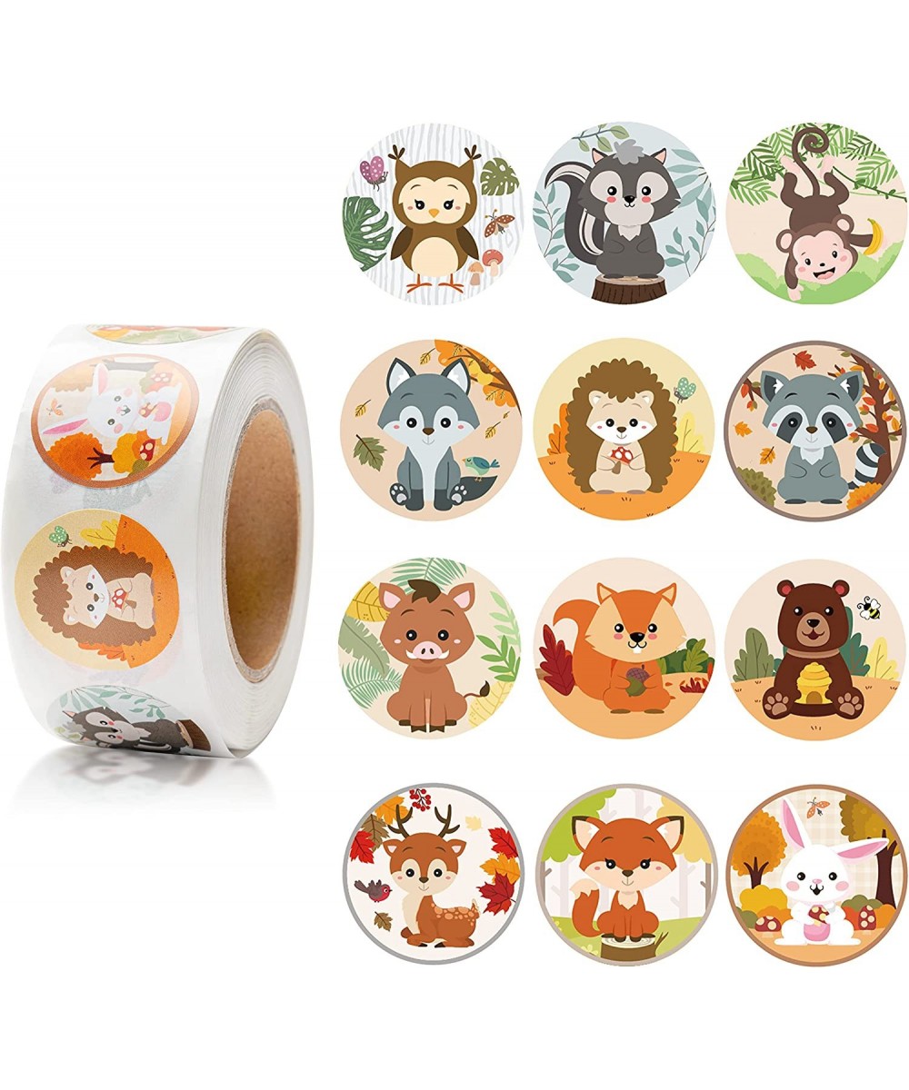 500 Pcs Woodland Animal Roll Stickers for Kids Party Favor Baby Shower Perforated Wild Jungle Safari Round Sticker Labels Dec...