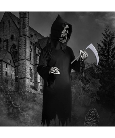 SATINIOR 4 Pieces Halloween?Grim Reaper Costume?Accessories Grim Reaper Scythe Death Scythe Staff ?Cosplay Black Robe Cloak U...