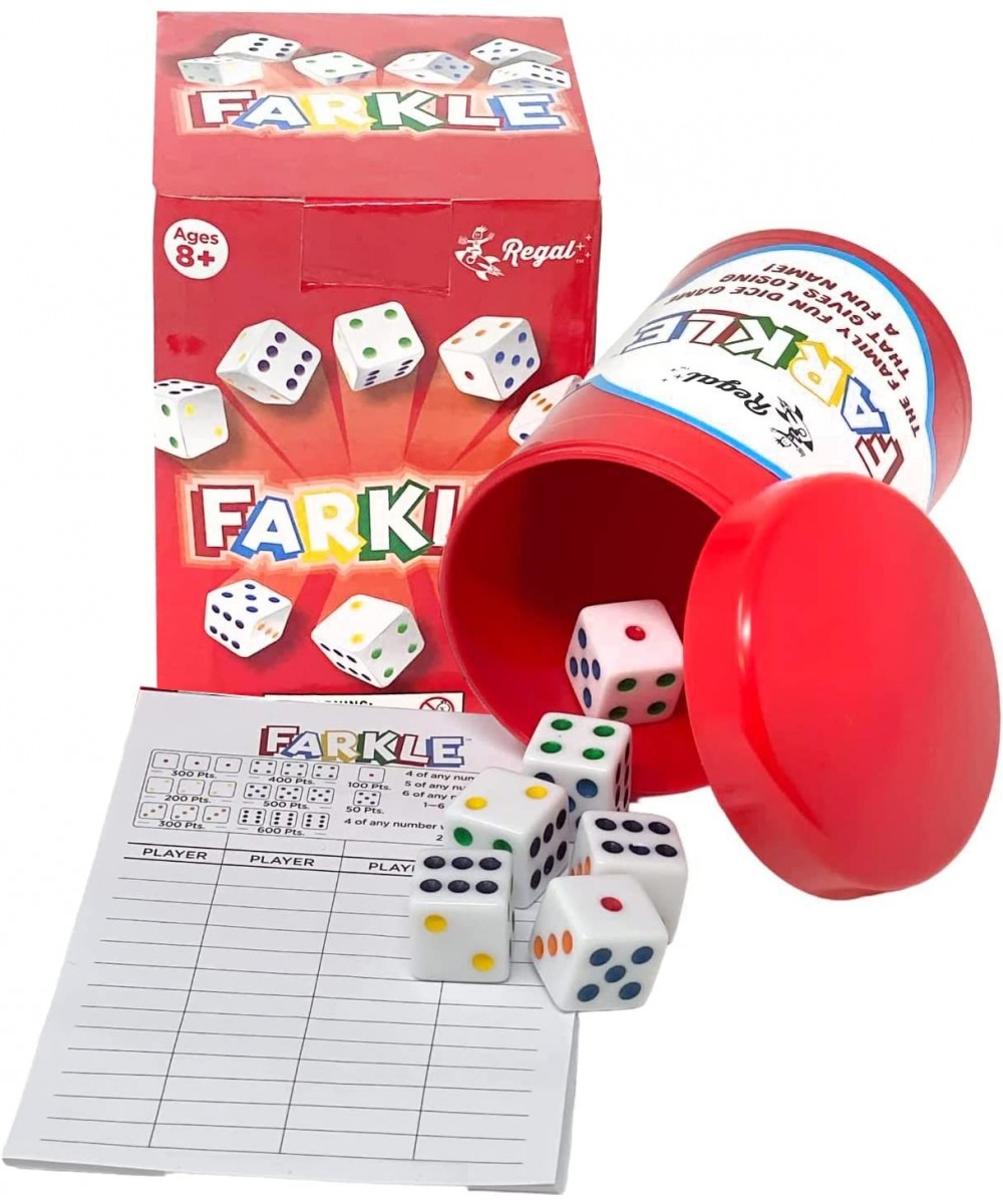 Farkle Dice Game - Fun Family-Friendly Dice Game - Includes Storage Cup with Lid Six Dice 25 Scorecards - Ideal for 2-4 Playe...