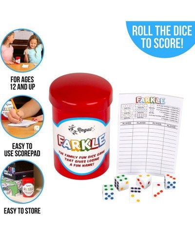 Farkle Dice Game - Fun Family-Friendly Dice Game - Includes Storage Cup with Lid Six Dice 25 Scorecards - Ideal for 2-4 Playe...