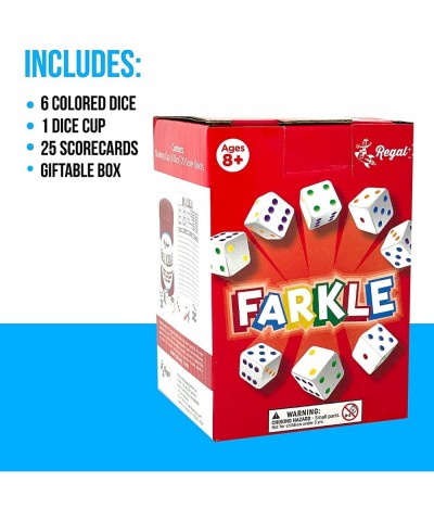 Farkle Dice Game - Fun Family-Friendly Dice Game - Includes Storage Cup with Lid Six Dice 25 Scorecards - Ideal for 2-4 Playe...