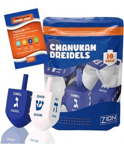 Hanukkah X-Large 3" Blue/White Wood Dreidels with English Translation & Transliteration (10 Pack) $25.23 Novelty Spinning Tops