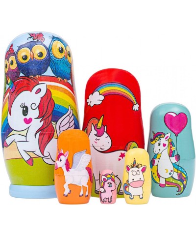 6pcs Handmade Wooden Cute Unicorns Russian Nesting Dolls Matryoshka Wooden Toys $30.04 Nesting Dolls