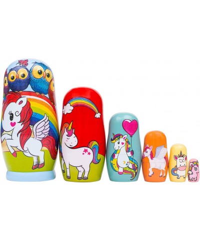 6pcs Handmade Wooden Cute Unicorns Russian Nesting Dolls Matryoshka Wooden Toys $30.04 Nesting Dolls