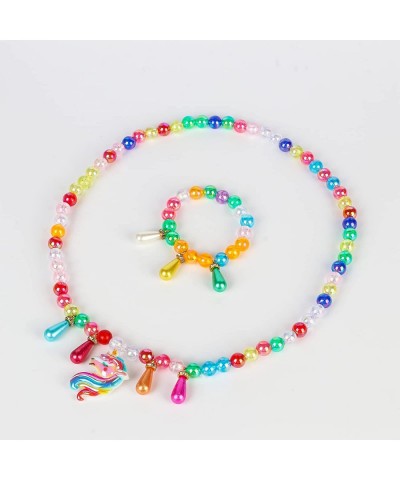 6 Sets Girl Princess Necklace Bracelet with Colorful Pendants Kids Beaded Necklace Bracelet Stretchy Chunky Costume Jewelry P...