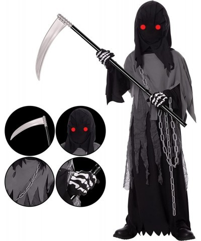 Grim Reaper Costume for Kids Phantom Halloween Costume with Red Glowing Eyes Skull Gloves Scythe included(Gray-Black) $44.88 ...