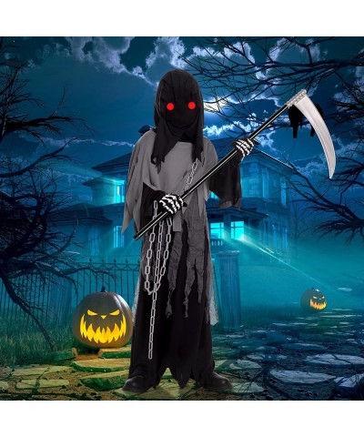 Grim Reaper Costume for Kids Phantom Halloween Costume with Red Glowing Eyes Skull Gloves Scythe included(Gray-Black) $44.88 ...