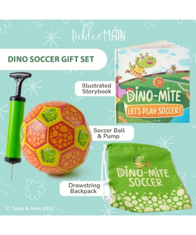 Tickle & Main Dino-Mite - Let’s Play Soccer Gift Set - Includes Book Size 3 Ball and Drawstring Backpack for Toddler Boys and...