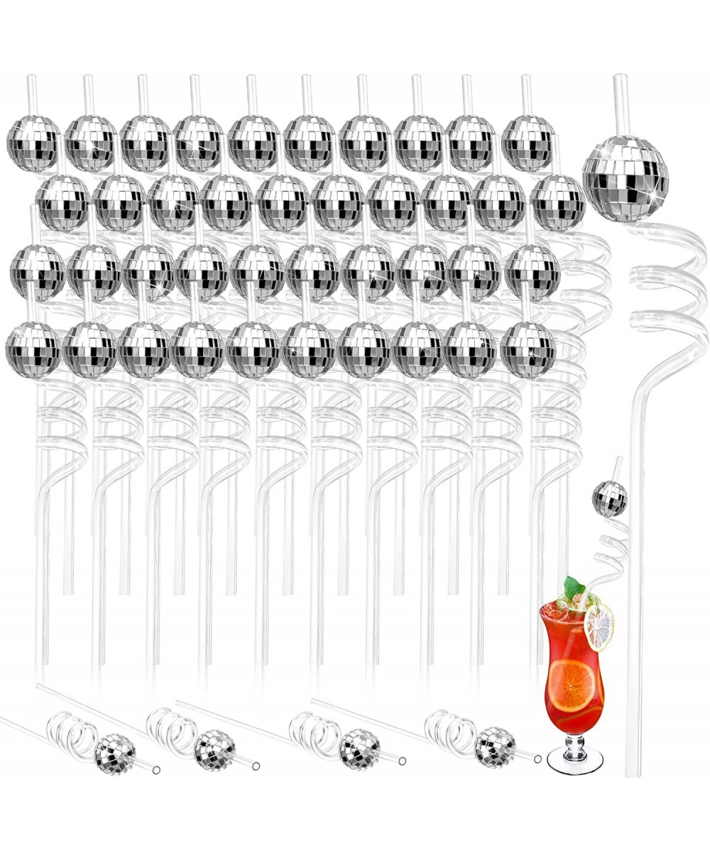 40 Pieces Disco Ball Straws 70s Mirror Disco Decorative Silver Straws Mini Disco Straw Decor Disco Party Decorations for Danc...