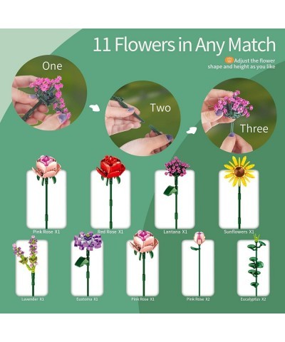 Flower Bouquet Building Sets 11 Artificial Flowers with Vase 530 PCS Botanical Collection Building Block Toys for DIY Decorat...