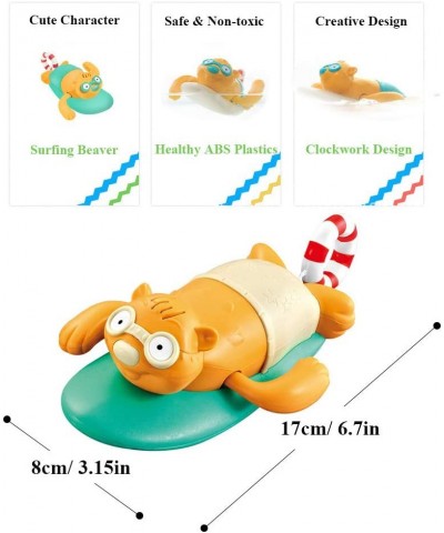 Pull String Baby Bath Toy Pull & Go Beaver Cute Surfing Beaver Swimming Beaver Windup Clockwork Bathtub Toy for Toddlers (Bei...