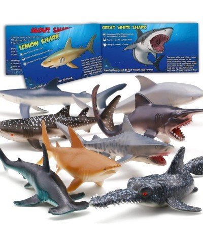 8 Pack Shark Toys with Educational Booklet Soft Plastic Realistic Shark Figure Set for Kid Ocean Sea Animal Party Favor Pool ...