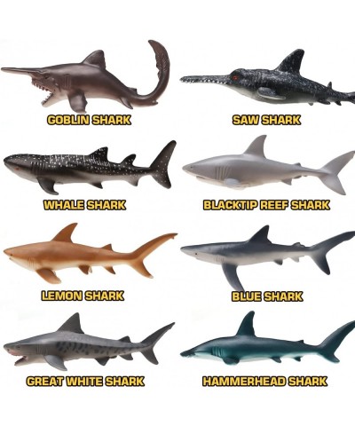 8 Pack Shark Toys with Educational Booklet Soft Plastic Realistic Shark Figure Set for Kid Ocean Sea Animal Party Favor Pool ...