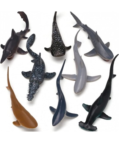 8 Pack Shark Toys with Educational Booklet Soft Plastic Realistic Shark Figure Set for Kid Ocean Sea Animal Party Favor Pool ...