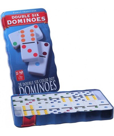 Wavy Reusable Collectors Tin Box with Double 6 Colored Dot Dominoes Set for All Ages(Blue) $34.25 Domino & Tile Games