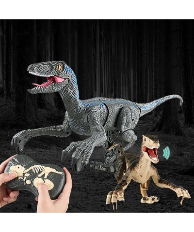 Remote Control Dinosaur Toys 2.4Ghz Walking Robot Dinosaur w/ Roaring Sounds Simulation Blue Velociraptor RC Electronic Dinos...