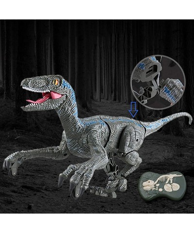 Remote Control Dinosaur Toys 2.4Ghz Walking Robot Dinosaur w/ Roaring Sounds Simulation Blue Velociraptor RC Electronic Dinos...