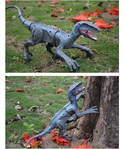 Remote Control Dinosaur Toys 2.4Ghz Walking Robot Dinosaur w/ Roaring Sounds Simulation Blue Velociraptor RC Electronic Dinos...