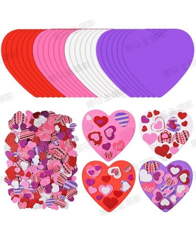 386 Pcs Valentine's Foam Heart Stickers Kit Includes 370 Pcs Glitter Self-Adhesive Heart Foam Stickers and 16 Pcs Colorful La...