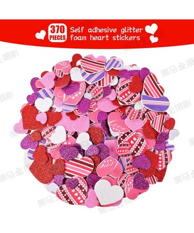 386 Pcs Valentine's Foam Heart Stickers Kit Includes 370 Pcs Glitter Self-Adhesive Heart Foam Stickers and 16 Pcs Colorful La...