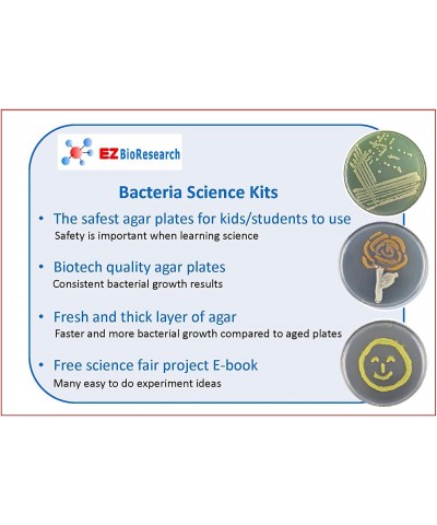 Bacteria Science Kit (IV) (Gift Pack): Prepoured LB-Agar Plates and Cotton Swabs. Exclusive Free Science Fair Project E-Book ...