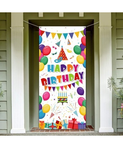 Kids Birthday Party Decorations Colorful Balloons Present Happy Birthday Door Cover Washable Fabric Backdrop Banner Backgroun...