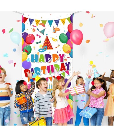 Kids Birthday Party Decorations Colorful Balloons Present Happy Birthday Door Cover Washable Fabric Backdrop Banner Backgroun...