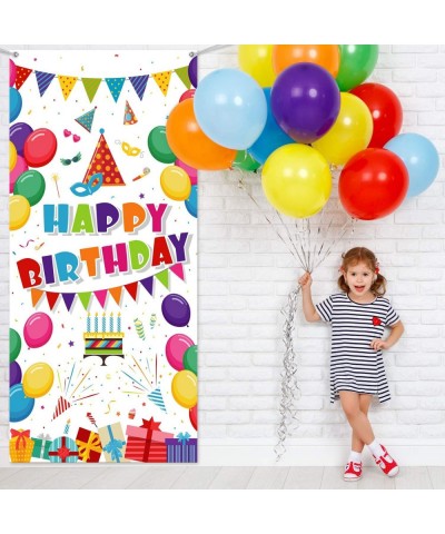 Kids Birthday Party Decorations Colorful Balloons Present Happy Birthday Door Cover Washable Fabric Backdrop Banner Backgroun...