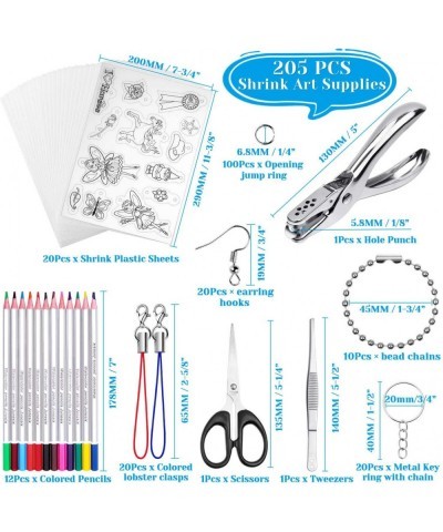 205 Pieces Shrinky Dink Keychain Kit Include 20 Pcs Shrinky Dink Paper Sheets and 185 PCS Keychains Accessories for Creative ...