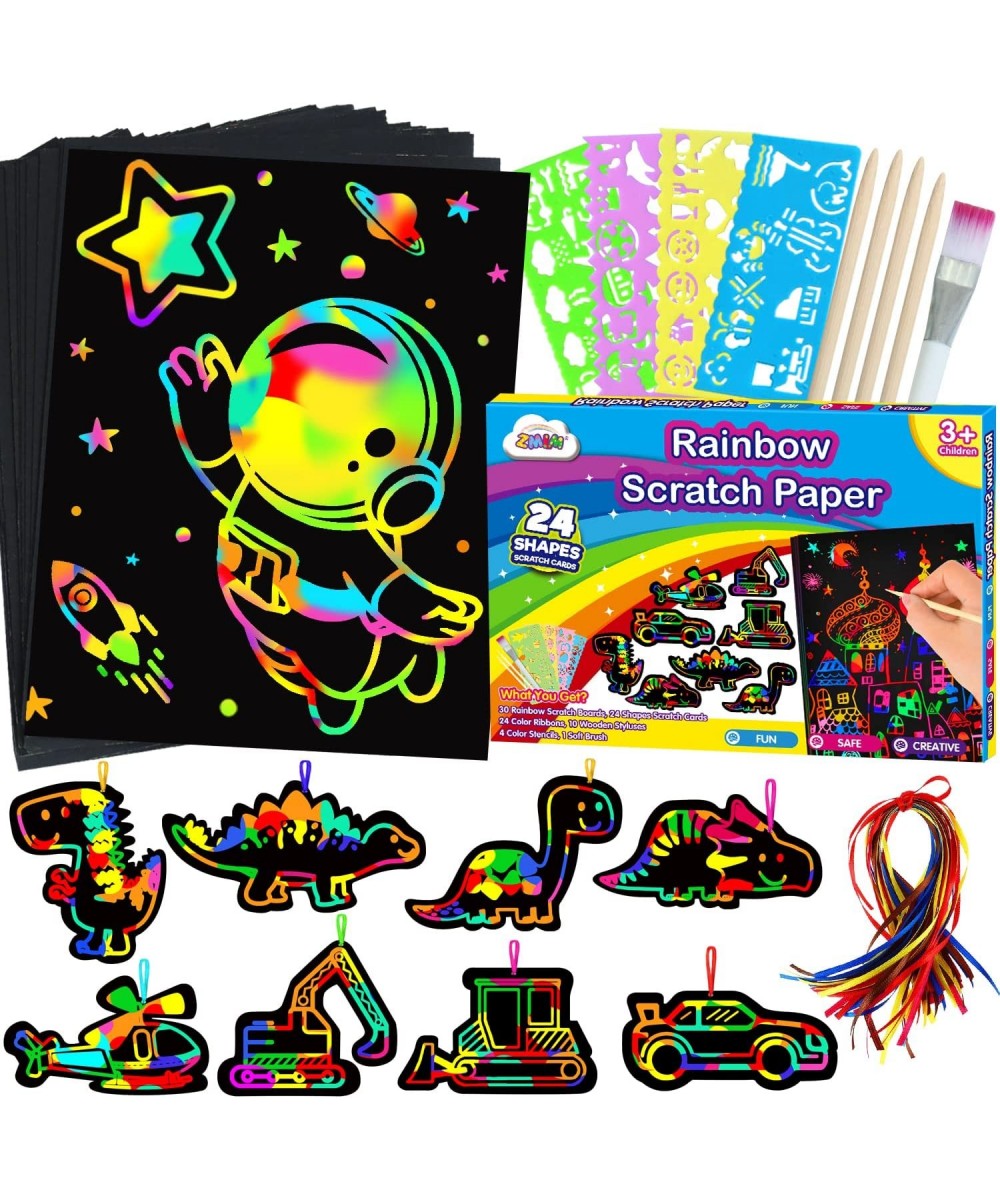 Scratch Paper Art Boy: Magic Craft Rainbow Paper Drawing Kit Black Scratch Off Pad Sheet Toddler Preschool Toy for 3-10 Age K...