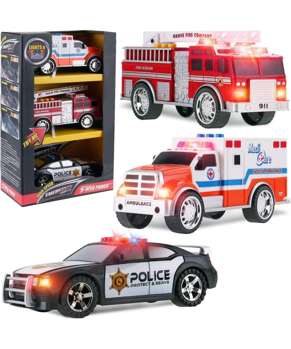 3-in-1 True Hero Emergency Rescue Vehicles Kids Toy Cars Playset - Ambulance Fire Truck and Police Car with 3-Button LED Ligh...