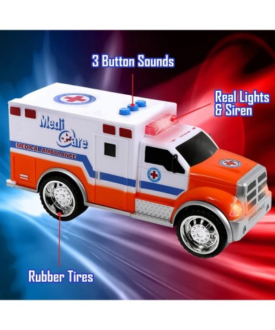 3-in-1 True Hero Emergency Rescue Vehicles Kids Toy Cars Playset - Ambulance Fire Truck and Police Car with 3-Button LED Ligh...