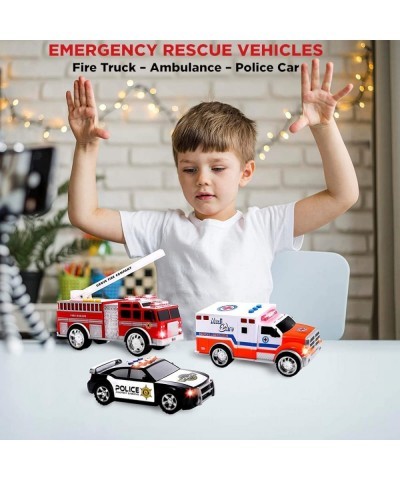 3-in-1 True Hero Emergency Rescue Vehicles Kids Toy Cars Playset - Ambulance Fire Truck and Police Car with 3-Button LED Ligh...