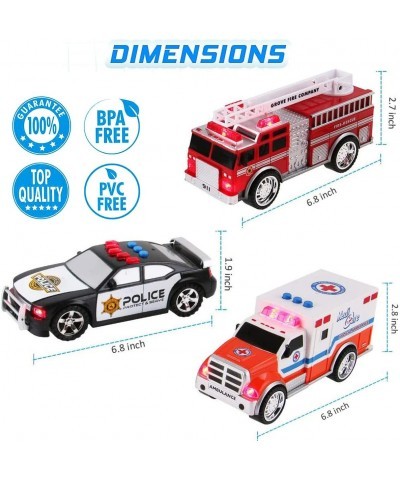 3-in-1 True Hero Emergency Rescue Vehicles Kids Toy Cars Playset - Ambulance Fire Truck and Police Car with 3-Button LED Ligh...