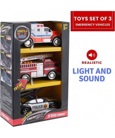 3-in-1 True Hero Emergency Rescue Vehicles Kids Toy Cars Playset - Ambulance Fire Truck and Police Car with 3-Button LED Ligh...