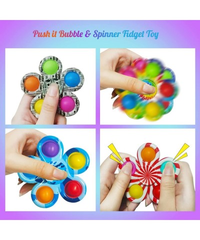 4 Pack Stress Relief Toys Pop Fidget Toys Spinners 2 in 1 Pop Bubble Dimple Fidget Toys Kids Hand Spinner for ADHD Anxiety St...