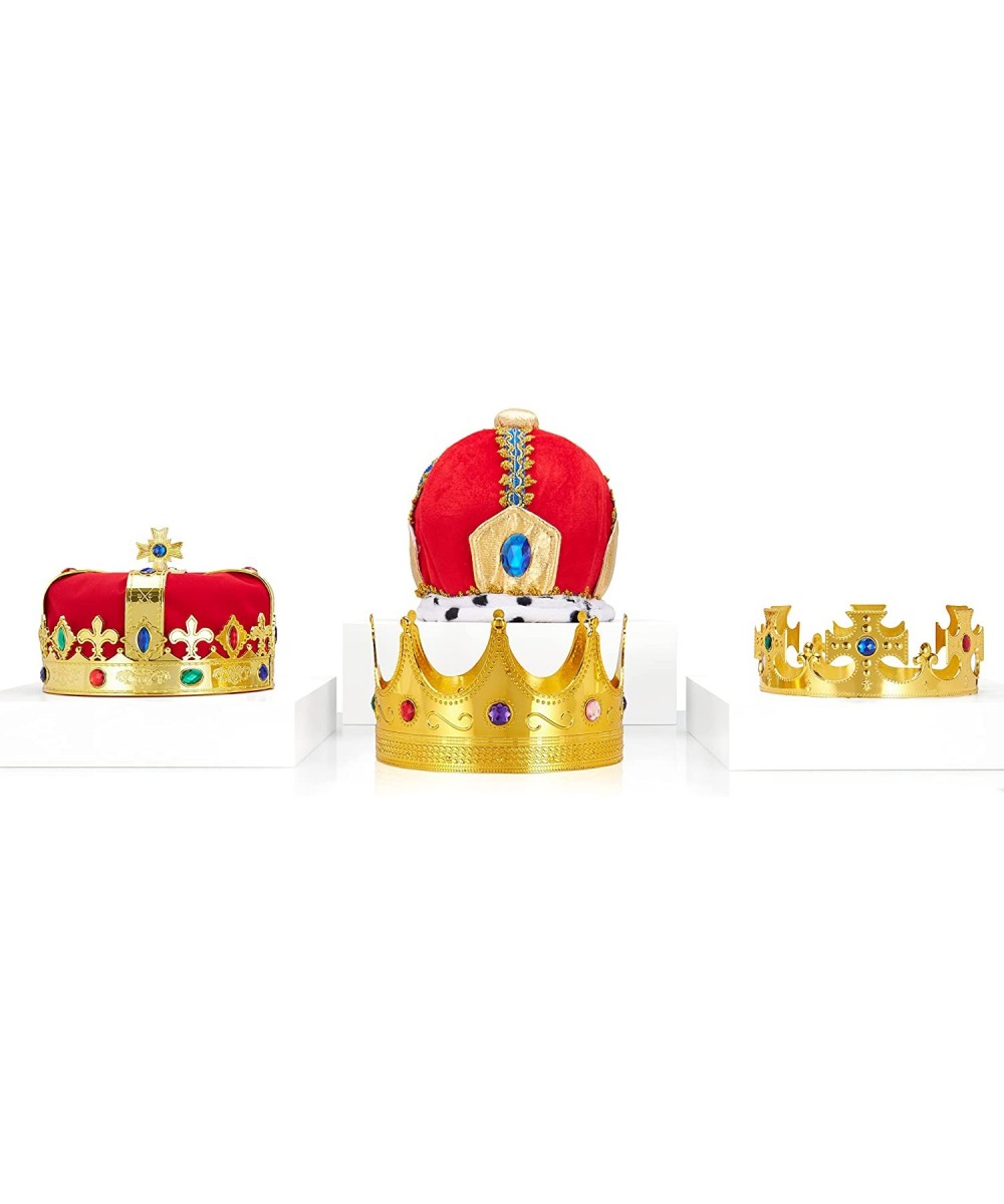 King and Queen Crown Bundle Set 4 set of crowns with jewels 3 assorted gold crown and 1 Royal king crown Costume Accessories ...