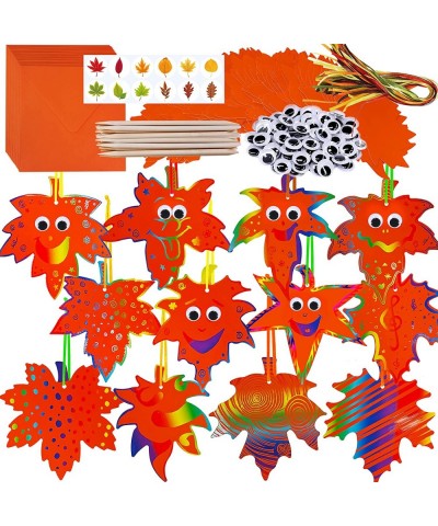 72 Sets Magic Color Scratch Art Fall Leaf Ornaments Decoration Fall Craft Kits Scratch Paper Autumn Leaves for Kids Party Fav...