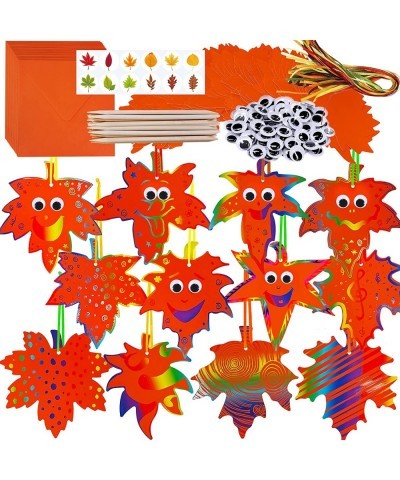 72 Sets Magic Color Scratch Art Fall Leaf Ornaments Decoration Fall Craft Kits Scratch Paper Autumn Leaves for Kids Party Fav...