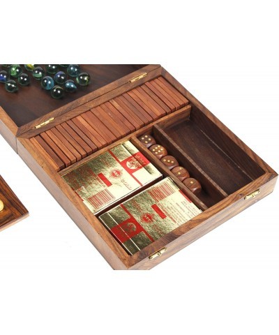 5-in-1 Wooden Magnetic Chess Board | Wooden Solitaire & Playing Card Holder and Wooden Dominoes with 5 Dice Board Game Combo ...