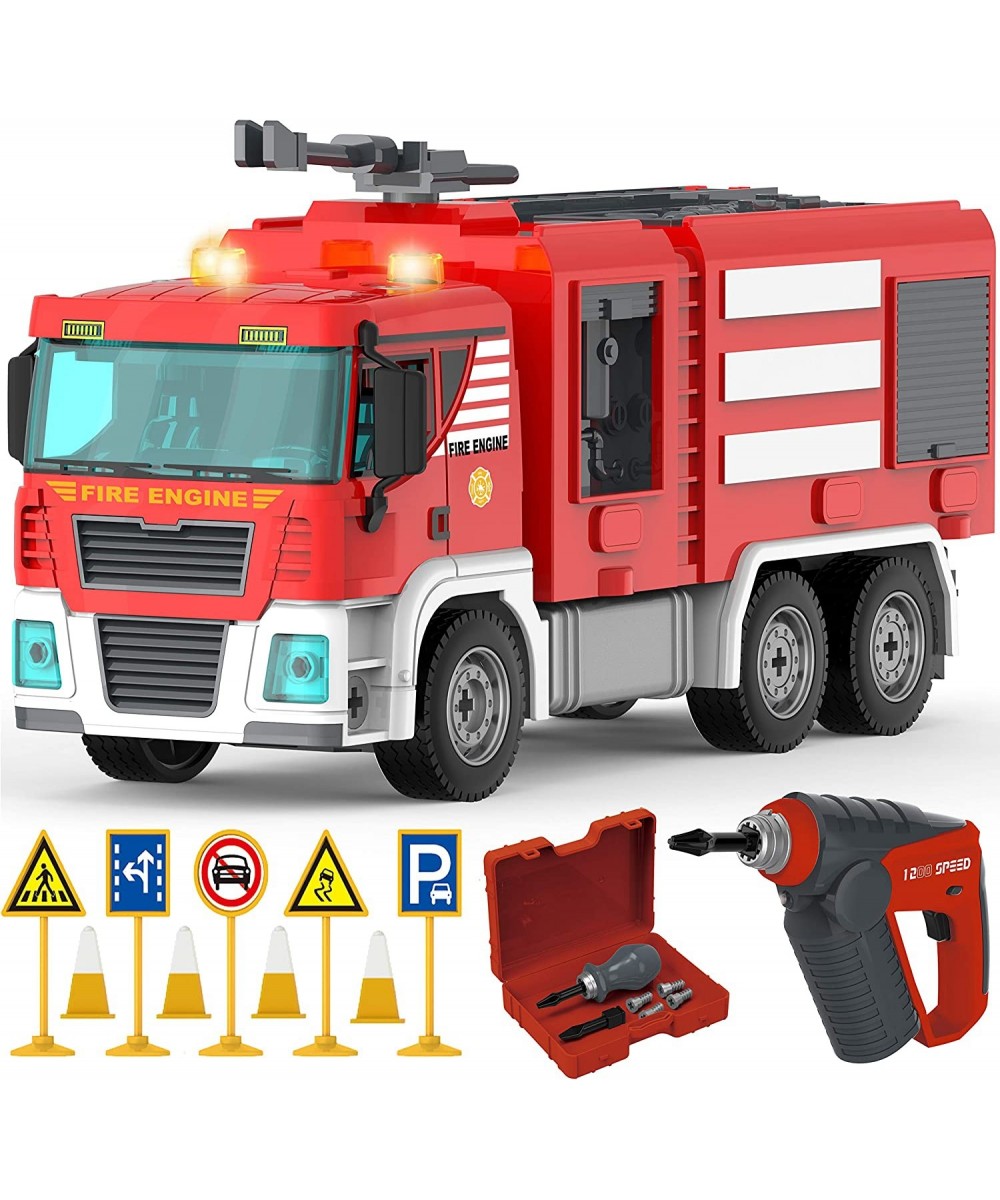 Take Apart Toy Fire Truck Playset - 106 Pcs DIY Fire Engine STEM Building Toys with Drill Push & Go Friction Power Lights & S...