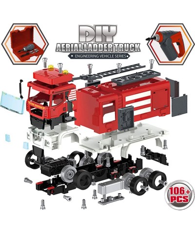 Take Apart Toy Fire Truck Playset - 106 Pcs DIY Fire Engine STEM Building Toys with Drill Push & Go Friction Power Lights & S...