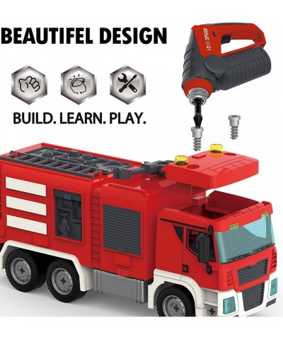 Take Apart Toy Fire Truck Playset - 106 Pcs DIY Fire Engine STEM Building Toys with Drill Push & Go Friction Power Lights & S...