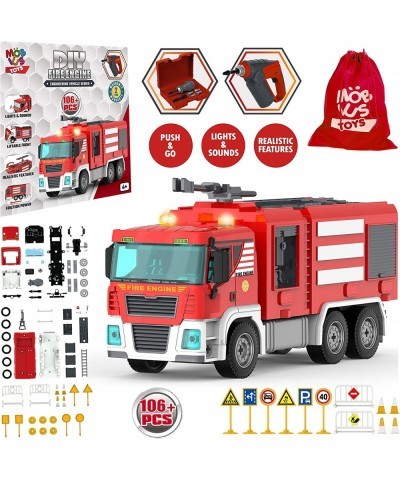 Take Apart Toy Fire Truck Playset - 106 Pcs DIY Fire Engine STEM Building Toys with Drill Push & Go Friction Power Lights & S...