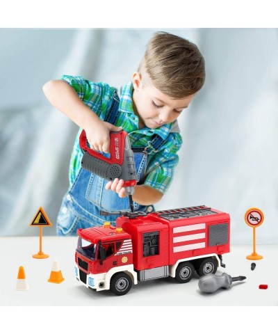 Take Apart Toy Fire Truck Playset - 106 Pcs DIY Fire Engine STEM Building Toys with Drill Push & Go Friction Power Lights & S...