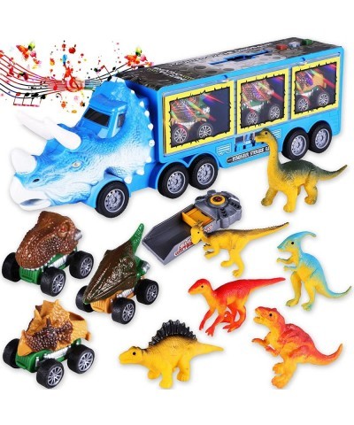 Dinosaur Truck Toys for Kids with Flashlight and Sound A Dinosaur Transport Truck 3 Pull Back Dinosaur Cars and 6 Mini Dino T...