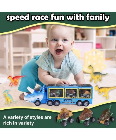 Dinosaur Truck Toys for Kids with Flashlight and Sound A Dinosaur Transport Truck 3 Pull Back Dinosaur Cars and 6 Mini Dino T...