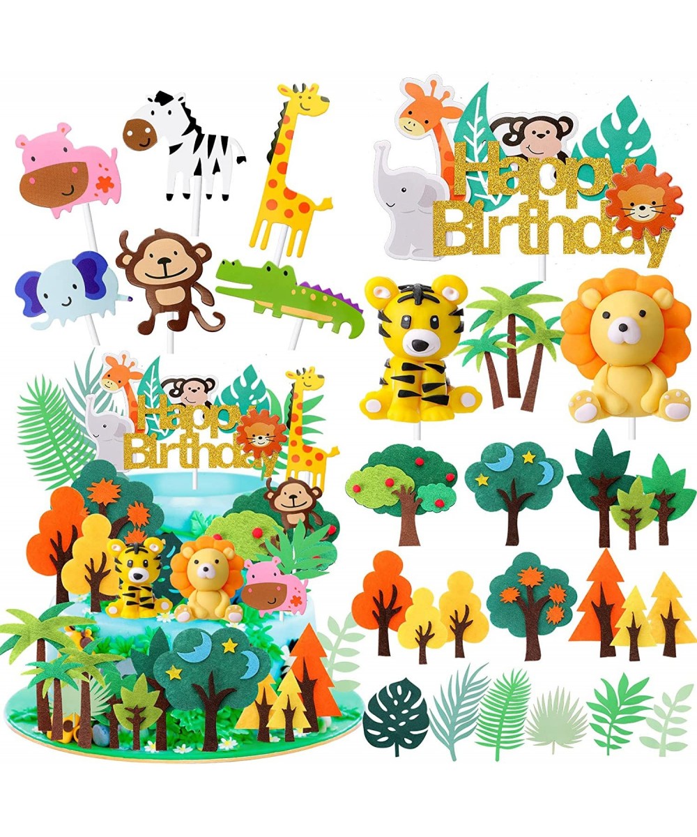 26 Pcs Jungle Animal Cake Toppers Animals Happy Birthday Cake Decorations Wild One Party Cupcake Topper Zoo Animals Cake Topp...