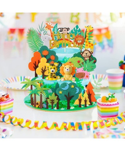 26 Pcs Jungle Animal Cake Toppers Animals Happy Birthday Cake Decorations Wild One Party Cupcake Topper Zoo Animals Cake Topp...