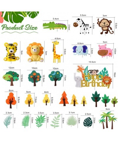 26 Pcs Jungle Animal Cake Toppers Animals Happy Birthday Cake Decorations Wild One Party Cupcake Topper Zoo Animals Cake Topp...